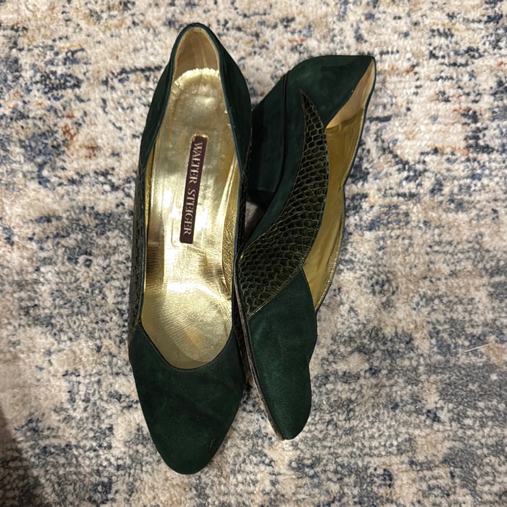 Walter Steiger Vintage Snake Skin Forest Green Heels